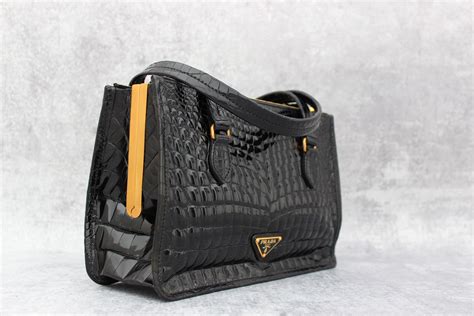 prada black crocodile handbag|prada handbags.